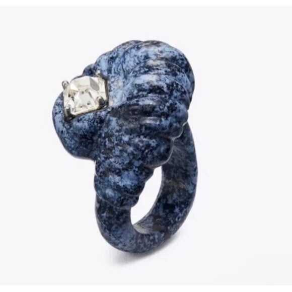 T-197. Tory Burch Carved Semi-Precious Ring Blue Size 7